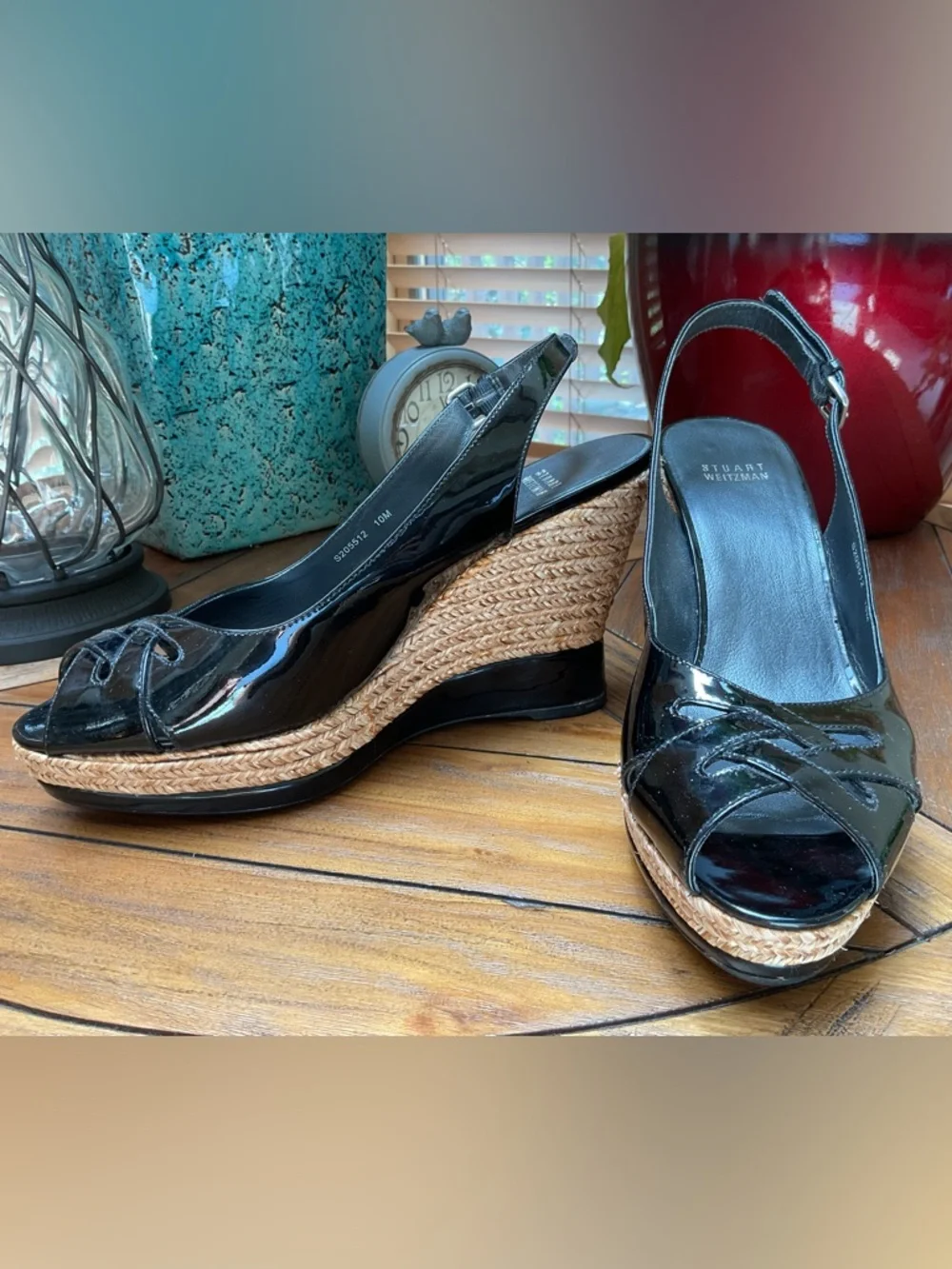 Stuart Weitzman black & espadrille heels. EUC.